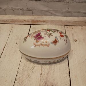 Avon Porcelain Egg with Floral Accents and Gold Detailing